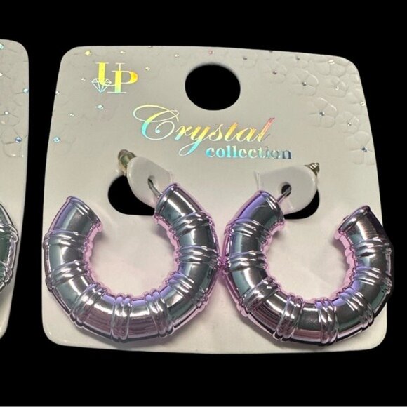 LP Crystal Collection Metallic Hoop Earrings In Iridescent Pink & Green Finish - Picture 2 of 3